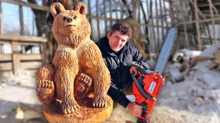 I made a REAL SIZE bear with a CHAINSAW for 2 days, woodcarving