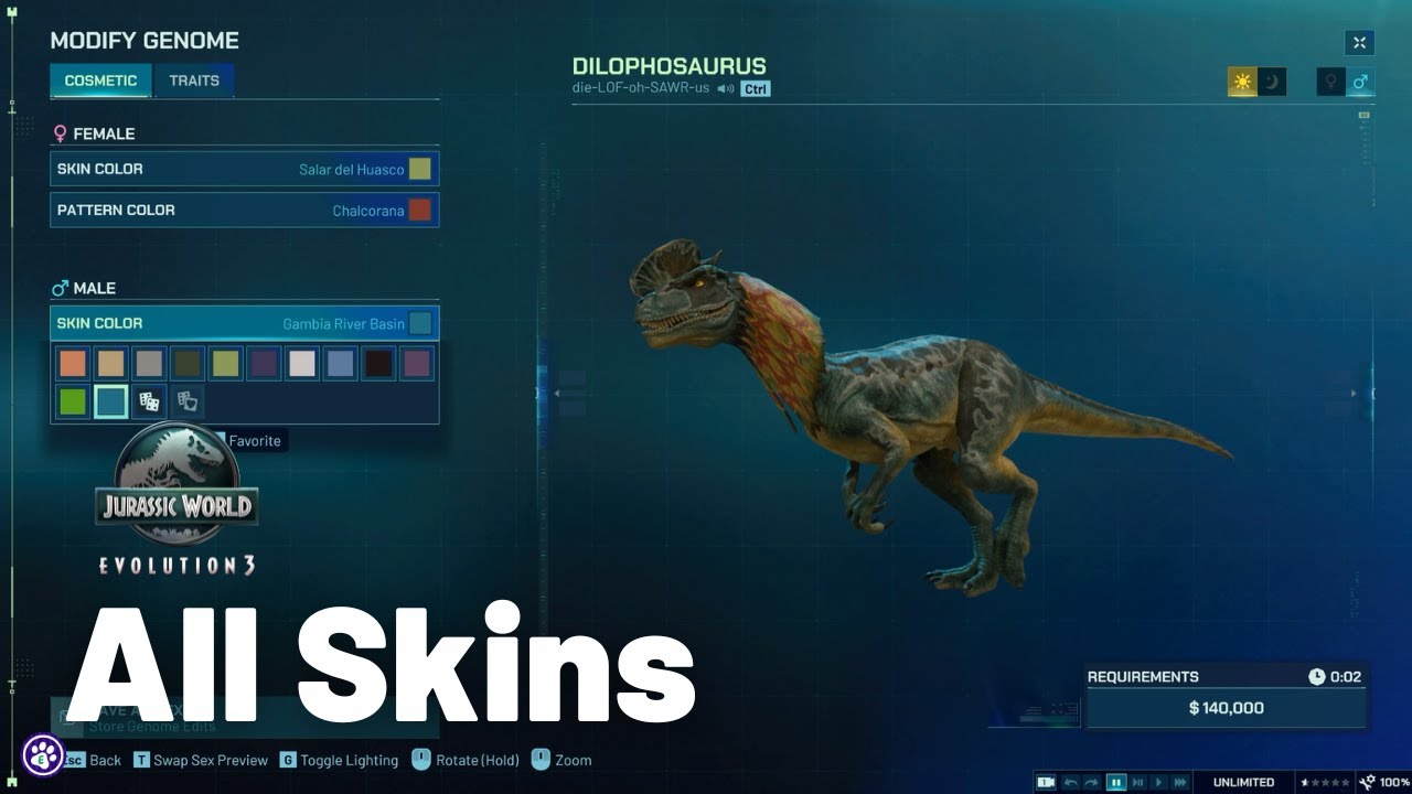 ALL Dilophosaurus Skins! | Jurassic World Evolution 3 | No Commentary