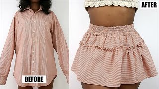 DIY Tiered Ruffle Mini Skirt | Men's Shirt Refashion
