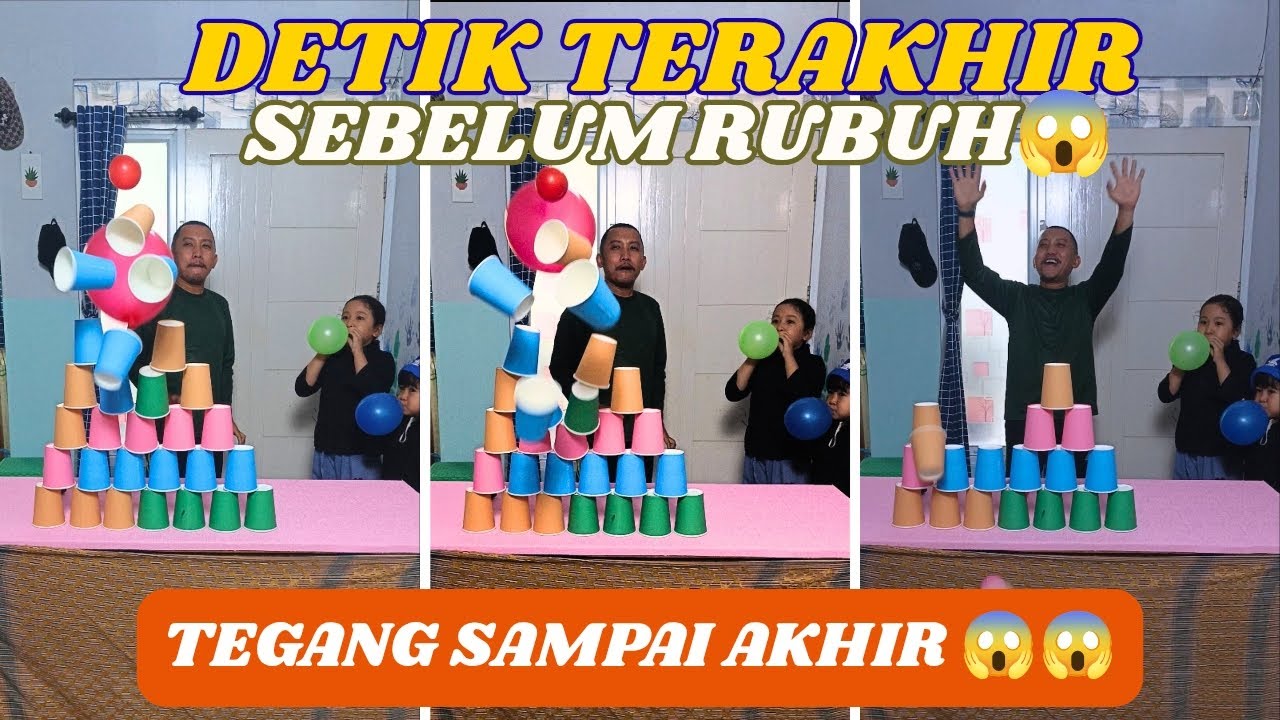 DETIK-DETIK TERAKHIR! Menara Gelas Dijatuhkan Balon 😱 | Game Keluarga |LEMPAR GELAS PAKAI BALON 😱