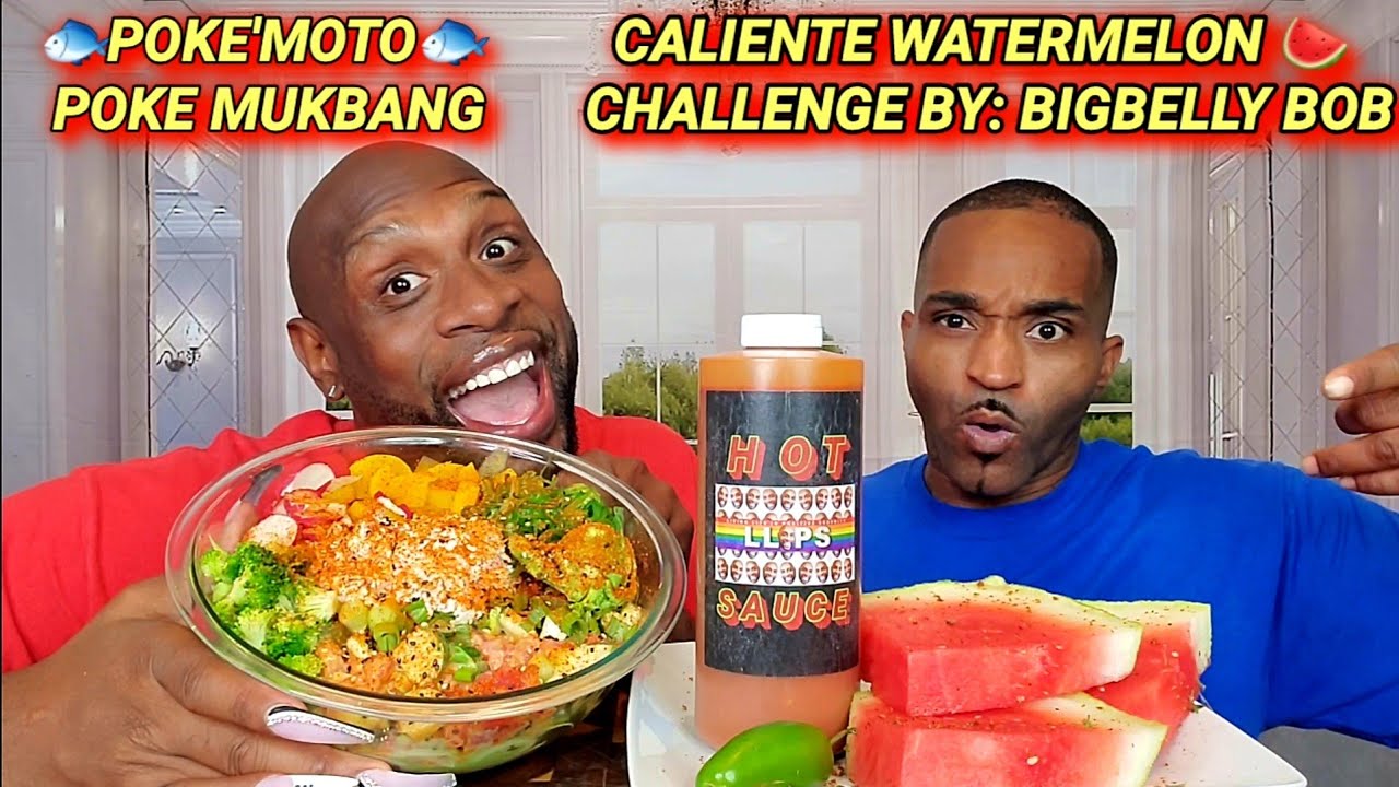 POKE'MOTO HAWAIIAN POKE SEAFOOD MUKBANG 먹방 ... CALIENTE WATERMELON CHALLENGE BY BIGBELLY BOB