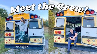 Meet the Crew! 2 People + 4 Animals Traveling Inside a School Bus Tiny Home Conversion