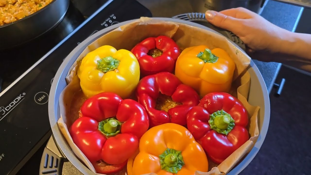 Cooking the Full Recipe stuffed bell peppers with basmati rice