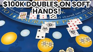 Blackjack | $600,000 Buy In | SUPER HIGH ROLLER SESSION! AGGRESSIVE $100K DOUBLES ON SOFT HANDS! screenshot 3