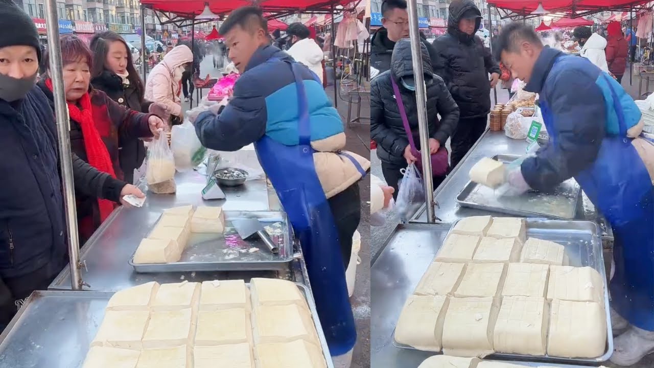 The stall sells tofu, which is freshly made and sold on November 5st.