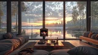 Cozy Cabin on Gentle Lake Ambience 🌳 Relaxing Jazz Music in Fresh Summer Morning for Good Mood