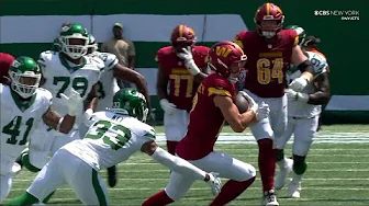 Hartman pinpoints Luke McCaffrey for 19-yard gain on in-breaking route thumbnail