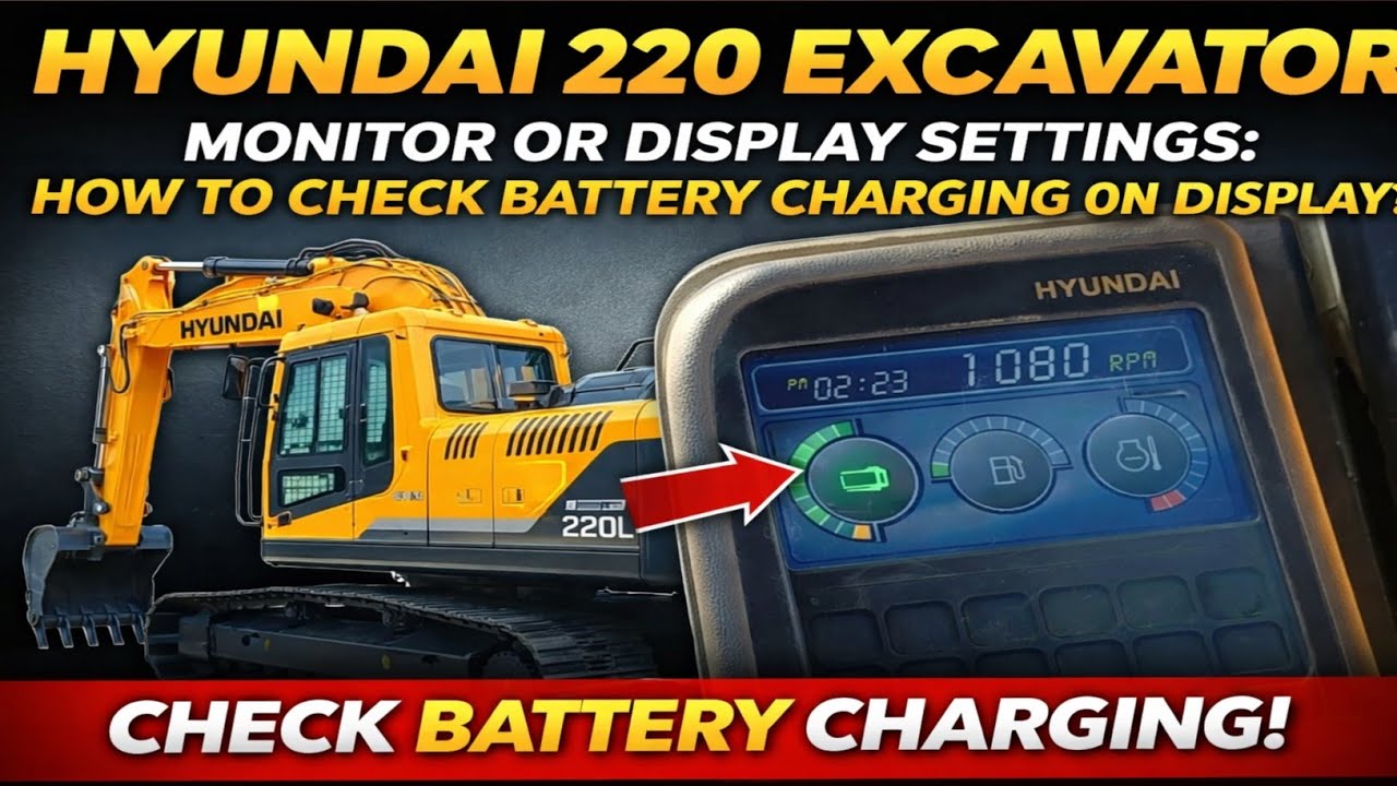 Hyundai 220 Excavator Monitor Or Display Settings | Battery Charging Check on Display | EPPR Check?