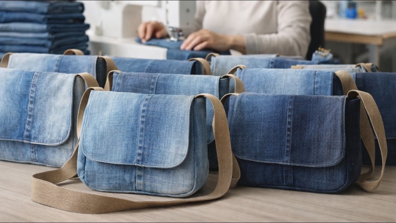 ⭐️ ОЧЕНЬ ПРОСТО сшить стильную Сумку на плечо из старых джинсов