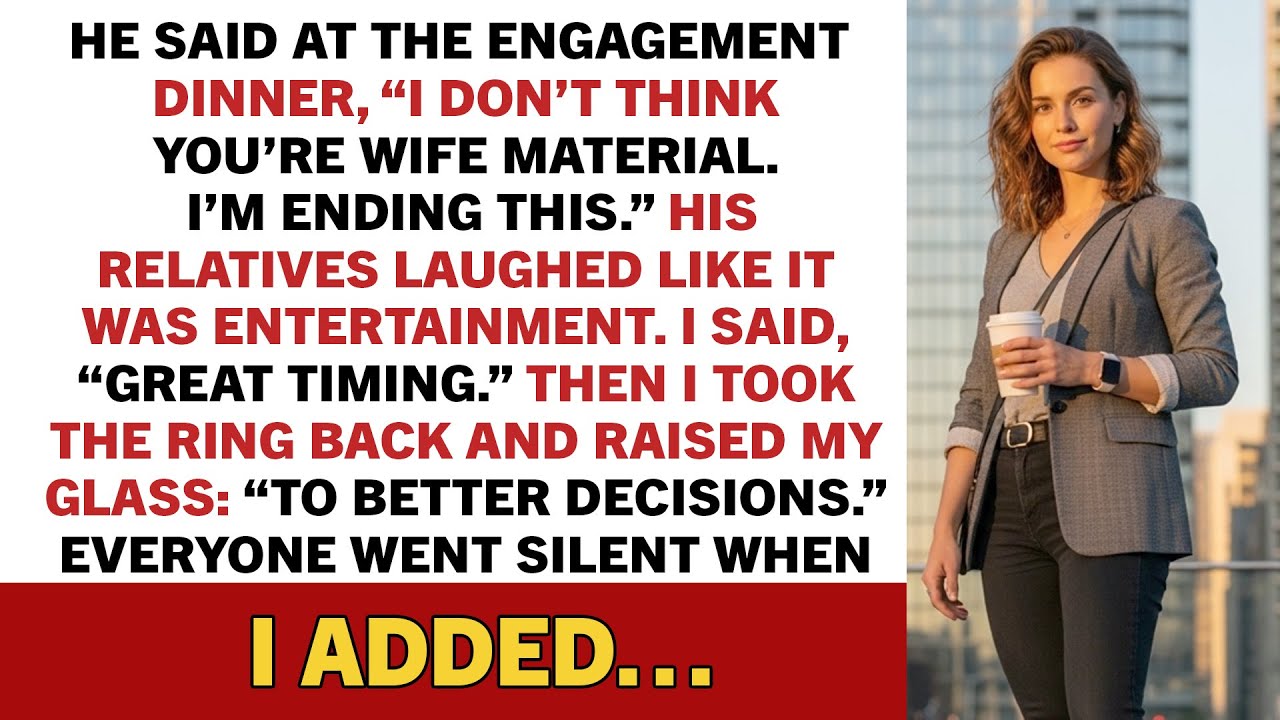 He said at the engagement dinner, “I don’t think you’re wife material. I’m…”