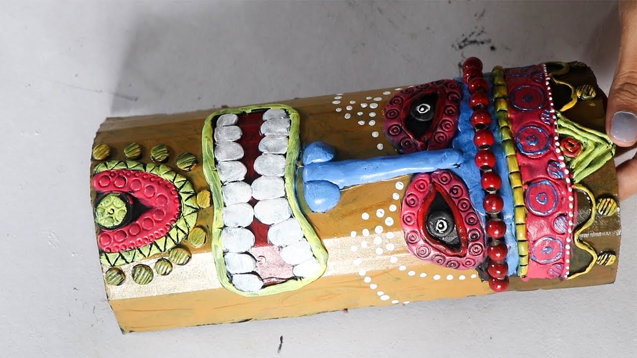 best-out-of-waste-tribal-mask-making-room-decor-ideas-youtube