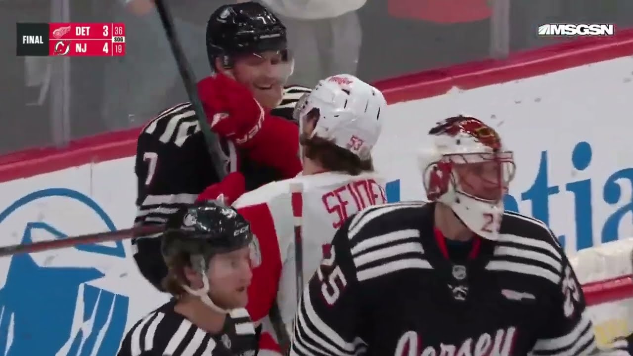 Chaos breaks out at the end of the Red Wings and Devils game 