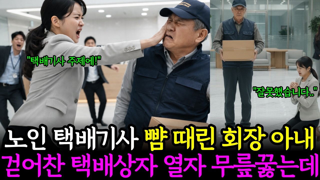 노인 택배기사 뺨때린 회장 아내, 걷어찬 택배상자 열자 무릎꿇는데