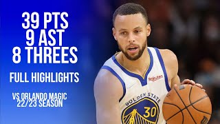 Stephen Curry 39 pts, 9 ast, 8 three, vs Orlando Magic full 22\/23 season NBA 2022.11.03