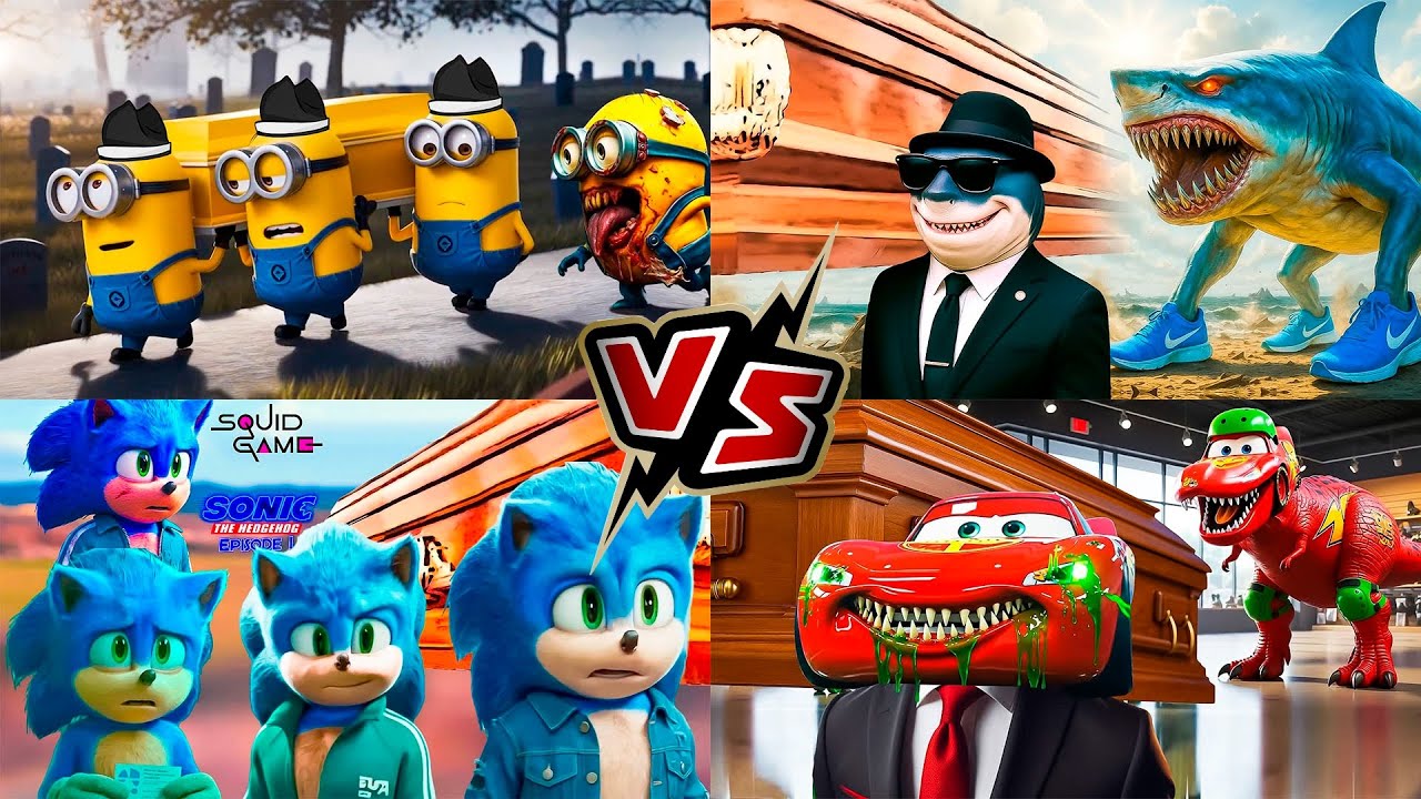 Sonic The Hedgehog in Squid Game vs Minion Zombie vs TRALALERO TRALALA vs T-Rex Lightning McQueen