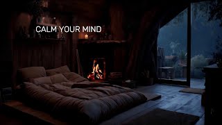 Crackling Fireplace & Gentle Stream 🌙 Cold Wind and Snow for Deep Sleep (No Ads)
