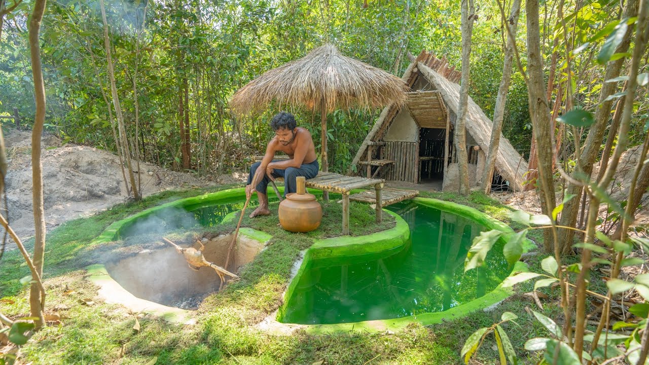 Amazing! Build Swimming Pool Around The Most Secret Earth Home in The ...