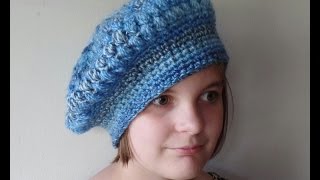 How to Crochet Puff Stitch Womens Beret Hat TUTORIAL #244