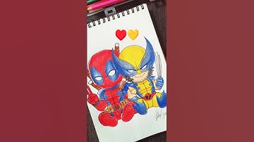 drawing Deadpool × Wolverine ♥️💛|cute version| Deadpool 3 | #deadpool #shorts #trending #marvel
