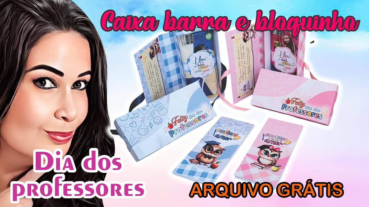 Caixinha de barra de chocolate com bloquinho - dia dos professores | molde grátis #344
