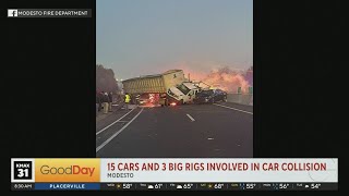 15 cars, 3 big rigs involved in massive crash in Modesto