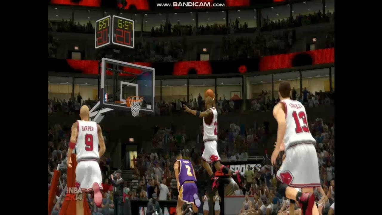 NBA 2K14 Michael Jordan dunking over Derek Fisher from Free Throw line