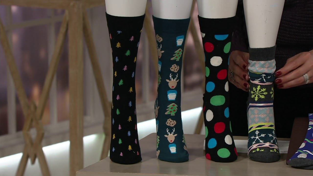 Happy Socks Women's Holiday Crew Socks Set of 4 on QVC YouTube