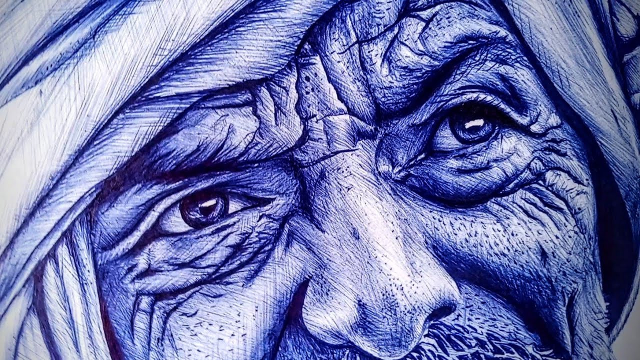 Realistic portrait drawing using a blue ball pen. Can i draw a ...