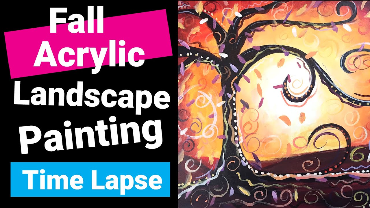 Acrylic Painting Time lapse Landscape -- Whimsical Fall Tree - YouTube