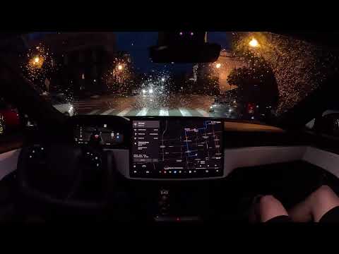 Raw 1x: Tesla Full Self-Driving Beta 12.1.2 in the Rain at Night in San Francisco