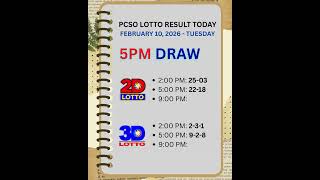 Pcso Lotto Result Today 5pm  February 10 2026 Tuesday  2dlotto 3dlotto lottoresult lotto