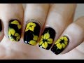 How to marble Simple Yellow Dotted Flowers nailart tutorial