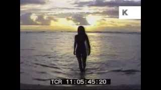 Hawaii Beach Surfer Girl Silhouette Walk Sea Surfboard, Stock Footage