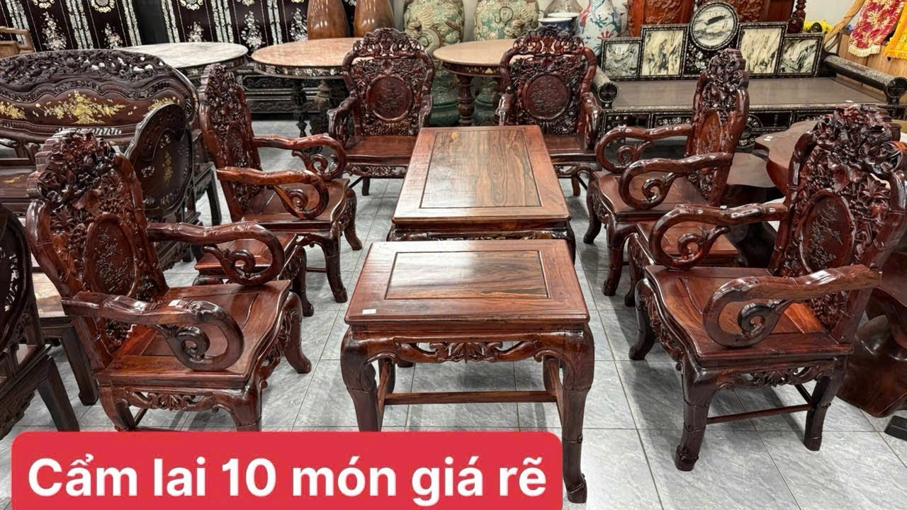 Giới thiệu bộ bàn cẩm lai 10 món giá rẽ, bàn gỗ hương xưa, tủ thờ huế,tranh cẩn ốc đẹp,đồ xưa Mekong