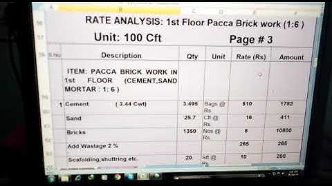 Rate Analysis Labour and Material of 1st Floor.First Class Brick Work Ratio 1:6 Estimation & Costing