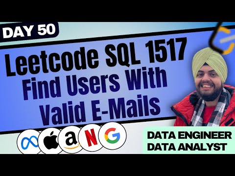 Leetcode 1517 - Find Users With Valid E-Mails🔥 | 50 Days Challenge | Data Analyst ✅