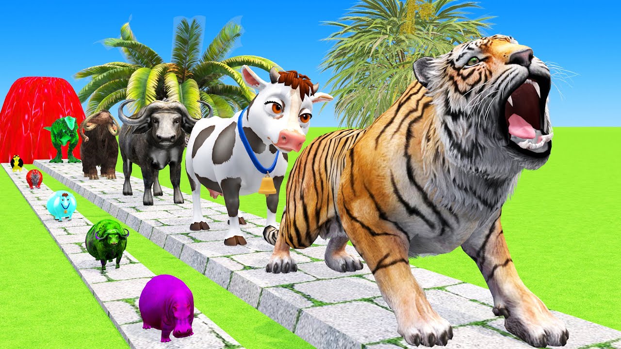 Long Slide Game With Cow Elephant Gorilla Hippopotamus Tiger 3d Animal Game Funny 3d Animals