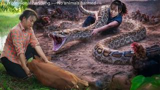 72 HOURS trapped with a GIANT PYTHON –A giant python sneaked onto the FARM and stalked CALF.