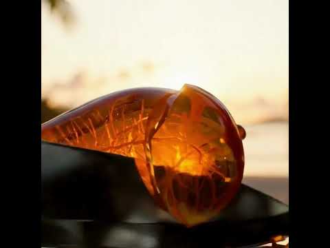 A gleaming stainless steel knife slices through a glass mango, its translucent orange shards