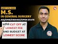 NEET PG 2025 MS General Surgery Cutoff &amp; Fees | AIQ, Deemed, Open State, NRI Seats Guide