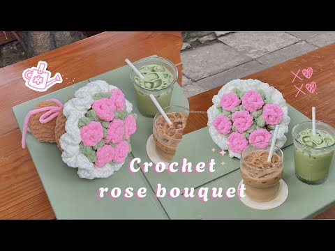 💐CROCHET ROSE BOUQUET | Detailed instructions for crocheting a rose bouquet with velvet chopsticks