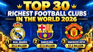 TOP 30 RICHEST FOOTBALL CLUBS IN THE WORLD 2026 💰⚽ | Club Values Revealed