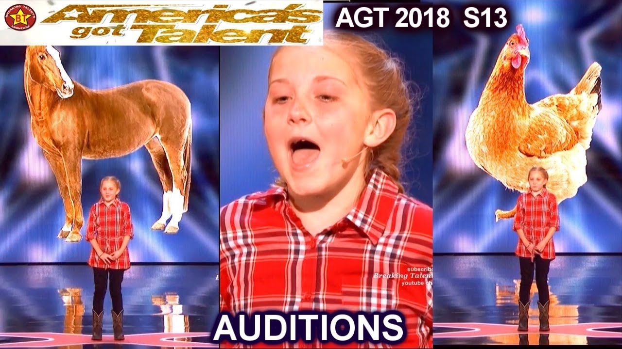 Lilly Wilker 11 years old Makes FUNNY ANIMALS SOUNDS Caller America's Got Talent 2018 Auditions AGT's Banner
