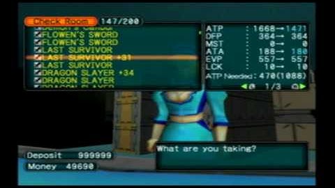 PSO ep I&II: Kazuo - equipment and cache