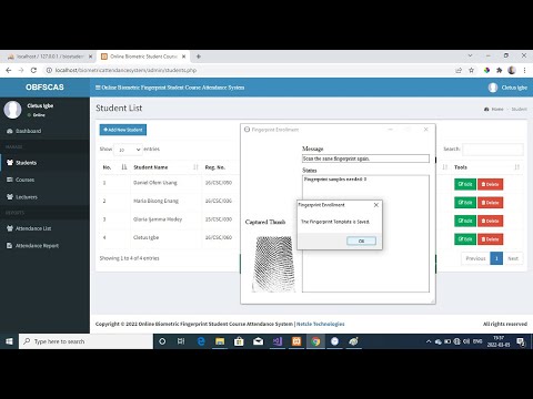 Online Biometric Fingerprint Student Course Attendance System in PHP MySQL and C# Source Code