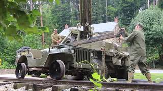 WW2 Wrecker Crane Truck Moving Jeep onto Train Tracks at Muddy Creek Forks, Airville PA August 2022