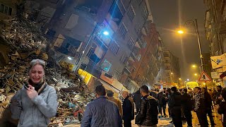 Houses are collapsed as a result of a powerful M6.0 earthquake in Istanbul, Turkey