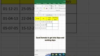 Very useful Excel formula to get total days and working days #malayalam