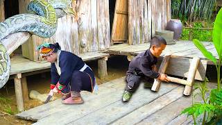 Dwarf Family Repairs and Reinforces House While Giant Python Watches Nearby