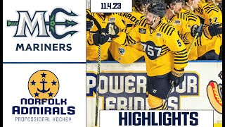 Maine Mariners vs Norfolk Admirals | November 4, 2023 | HIGHLIGHTS